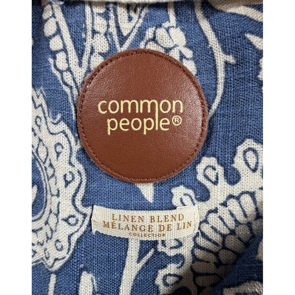 Common People Mens XL Cabra Shirt Linen Blend Blue Paisley Camp Collar - Picture 3 of 9
